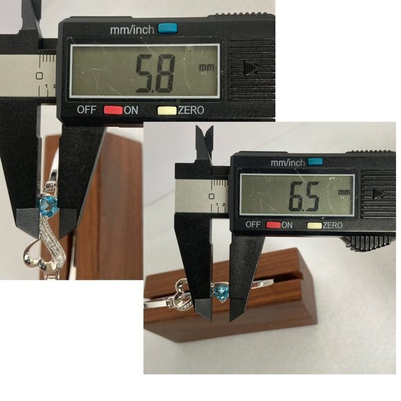 Sterling Silver 925 Prong Set Blue Topaz Heart Oval Hinged Bangle Bracelet 7" - Picture 10 of 16